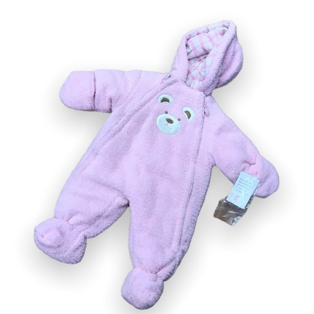 La Petite Rothschild Infant Girls Snowsuit Size 3-6 Months Pink Bunting Bear NEW